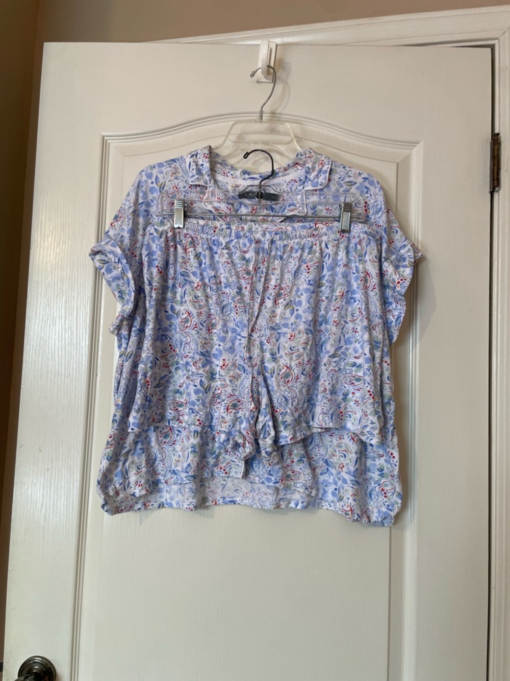 Lauren Ralph Lauren Floral Pajama Lounge Set Blue Embroidered Logo XL Preppy - Picture 7 of 9